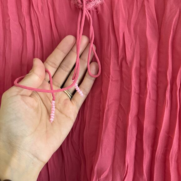 Vintage Y2K  Pink Sheer Delicate Lace Ruffle Top Size Large Coquette Feminine - Picture 5 of 8